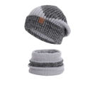 Two-piece winter knit hat and neck warmer set with warm fleece lining in dual-tone grey - Two-tone Grey