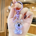 Cute purple bear keychain with liquid sand and letter blocks inside, schoolbag charm - Mini Sitting Bear - Purple