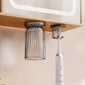 Magnetic wall-mounted toothbrush holder with dark gray striped cup and bronze suction hook - Elegant Gray (Suction Cup) + Single Hook