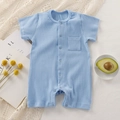 Tutina neonato a maniche corte in maglia a coste blu con bottoni e taschino frontale - 66CM / Azzurro