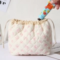 Quilted cosmetic bag cute bow drawstring storage pouch travel makeup organizer for women - Hollow Butterfly