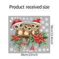Detailed sheet of Christmas owl wall stickers featuring festive floral and snowflake motifs - Christmas Owl Static Cling / 34x38cm
