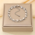 Bracelet double rangée en acier inoxydable argenté avec pendentif cœur et chaîne réglable - Style de Chaîne Ovale à Plaque Coeur Argentée (KB210095-Z)