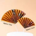 New Chinese style bronze folding fan cake topper with antique floral pattern for decor - Cotton Paper Folding Fans / Yellow