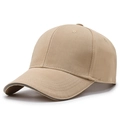 Classic khaki twill baseball cap with curved brim shown in a professional side view - Adjustable / Deep Beige
