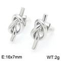 Minimalist silver knot earrings in stainless steel with 16x7mm size and 2g weight - Knotted Design Style (KE113822-KFC) / Steel