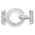 Silver-plated circle and H-shaped jewelry clasp connector with clear zircon inlay - Style-1 (Silver H-Shape)