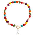 Collana di perline colorate con pietre irregolari, perla barocca e chiusura OT dorata - Multicolore