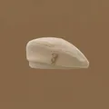 Beige wool beret with cute 3D brown bear ornament and minimalist British retro style - 3D Bear / Off White
