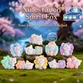 Flocked Nine-Tailed Fox blind box figure on mossy rocks with a cherry blossom backdrop - -480 Nine-tailed Fox Flocked Set 9 / Full Box Set