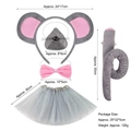 5-piece mouse costume set with grey tutu skirt, mouse ears headband, nose, bow tie and tail - Gray Mouse Headband, Nose, Pink Bow Tie, Tail, and Tutu Skirt