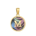 Collier classique en acier titane plaqué or 18 carats avec pendentif lettre M noir - M-Coquille Multicolore