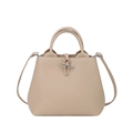 Beige Ledertasche mit silbernem Bambusverschluss und abnehmbarem Schultergurt - Groß / Hellbeige