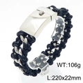 Men's leather biker bracelet with polished steel clasp, weight 106g, size 220x22mm - Biker Wide Clasp Black Style (KB44124-D)