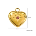 Colgante de corazón 3D en oro de 14K con cristal rosa y grabado de estrella, 18x15mm - Circonita Cúbica Rojo Granate