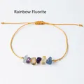 Handmade woven bohemian bracelet with colorful irregular fluorite stones and yellow cord - Colorful Fluorite