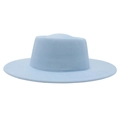 Minimalist light blue flat top boater hat with wide brim made of premium wool felt material - Adult (57-60cm) / Sky Blue