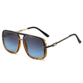 Occhiali da sole quadrati a doppio ponte con montatura tartarugata e lenti sfumate blu - Montatura Leopardata Nera Lenti Grigio Blu