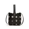 Retro woven bucket bag in black leather with contrast white lining and stud details - Small / Black