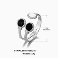 Minimalistischer verstellbarer Edelstahlring mit schwarz-weißen Emaille-Geometrie-Scheiben - Runder Ring (ZN334S)