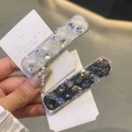 Detailed macro shot of sparkling rhinestone BB hair clips on a white jewelry display card - Set of 2 (Cream White + Grey)