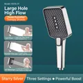 Silver high-pressure handheld shower head with square panel and three spray modes - Silver Four-Hole Square Shower Head
