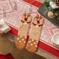 Winter coral fleece Christmas socks featuring brown reindeer antlers and white snowflake patterns - One Size / Bell Reindeer