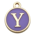 Round golden purple enamel letter Y charm pendant for DIY bracelets and keychains - Letter Z Pendant (12661) Only (Without Chain) / 1 Piece (12x14mm) / Purple