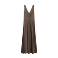 Elegant coffee brown satin maxi dress with V-neck sleeveless design and silky finish - XS / Coffee