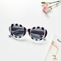 Fashionable cat eye sunglasses with black and white stripes and grey lenses for women - Round Zebra Pattern