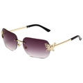 Retro rimless butterfly sunglasses with purple gradient lenses and gold butterfly accents - Gold Frame Double Grey