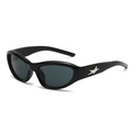 Schicke schwarze Y2K Sportsonnenbrille mit silbernem Sternemblem und dunklen Gläsern - Schwarzer Rahmen Schwarz Graue Gläser
