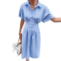 Abito a camicia a maniche corte a righe blu e bianche con lacci in vita - S / Blu