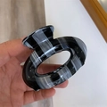 Elegant black and white marbled geometric circular hair claw clip in acetate finish - Zebra Grey Black