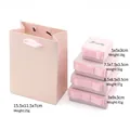 Pink jewelry gift box set with ribbon bows and matching paper bag for necklaces - 8.5x8.5x3.5cm / Pink