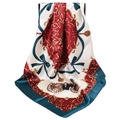 Detail of vintage carriage print satin square scarf with baroque patterns in red and green - 90*90cm / Teal