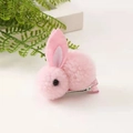 Pink plush 3D bunny hair clip for kids featuring soft faux fur and secure metal alligator clip - Rabbit Hair Clip / Pink