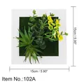 Artificial succulent wall decor in white frame with yellow flowers, 15cm square size - Style 102A