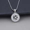 Silver letter K necklace with sparkling zircon halo pendant and box chain for women - Letter K / Silver