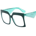 Deep green oversized butterfly frame glasses with sparkling glitter-filled teal temples - Green