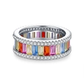 Lujoso anillo arcoíris de plata esterlina S925 con circonitas de colores y diamantes - US 5 / Color de Arcoíris (CBJZ132)