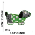 Green polka dot sausage dog embroidery patch with adhesive backing, 5x2.9cm size - Dog with Green Polka Dot Clothes