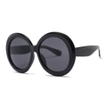 Gafas de sol redondas de gran tamaño en negro con lentes gris oscuro para mujer - Negro Brillante (C1)