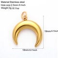 Golden stainless steel moon pendant with dimensions 19mm and detailed size specifications - Gold Tone Crescent (G15)