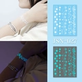 Luminous JSN-027 tattoo sticker featuring white mandala flower patterns with blue glow - JSN-027 (Luminous Day Night Floral)