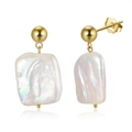 Elegant baroque freshwater pearl drop earrings with golden S925 silver studs - GPE06 Pierced Pearl Earrings / Gold