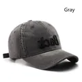 Retro washed grey cotton baseball cap with black Back embroidery and distressed finish - Gray