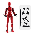Articulated 3D printed Lucky 13 action figure in red and black with weapon accessories - Red (3 Gestures + 4 Weapons)