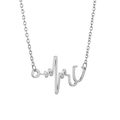 Detailopname van zilveren roestvrijstalen ketting met hartslag- en EKG-lijnhanger - Zilver