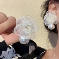 White tulle flower earrings with pearl drop feature for a fresh and sweet summer look - White